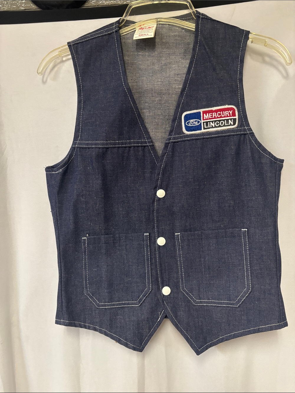 Vintage Ford Navy Blue Denim Work Vest with Mercury Lincoln Patch